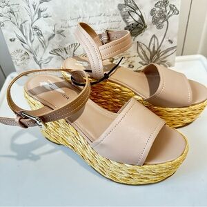 New Marc Fisher Burian Platform Sandal Espadrille Size 9 Light Natural No Box